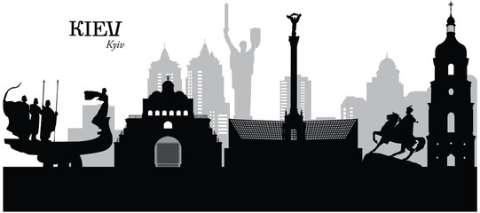 Obraz premium Vector illustration of the skyline cityscape of Kiev, Ukraine