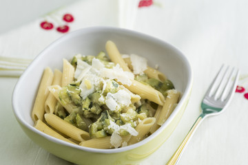 pasta, penne with zucchini and parmesan oil