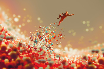 Naklejka premium man jumping up from lot of colorful balls,illustration art
