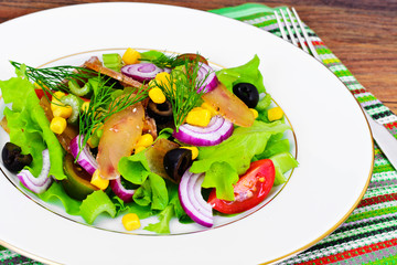 Lettuce with tomato Kumata, Dried Meat, Celery and Olives
