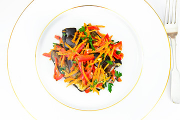 Diet and Healthy Food: Salad with Eggplant, Carrots