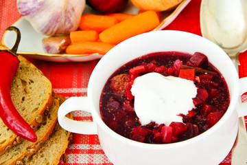 Healthy Food: Soup with Beets, Green Beans and Vegetables
