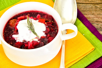 Healthy Food: Soup with Beets, Green Beans and Vegetables