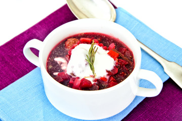 Healthy Food: Soup with Beets, Green Beans and Vegetables