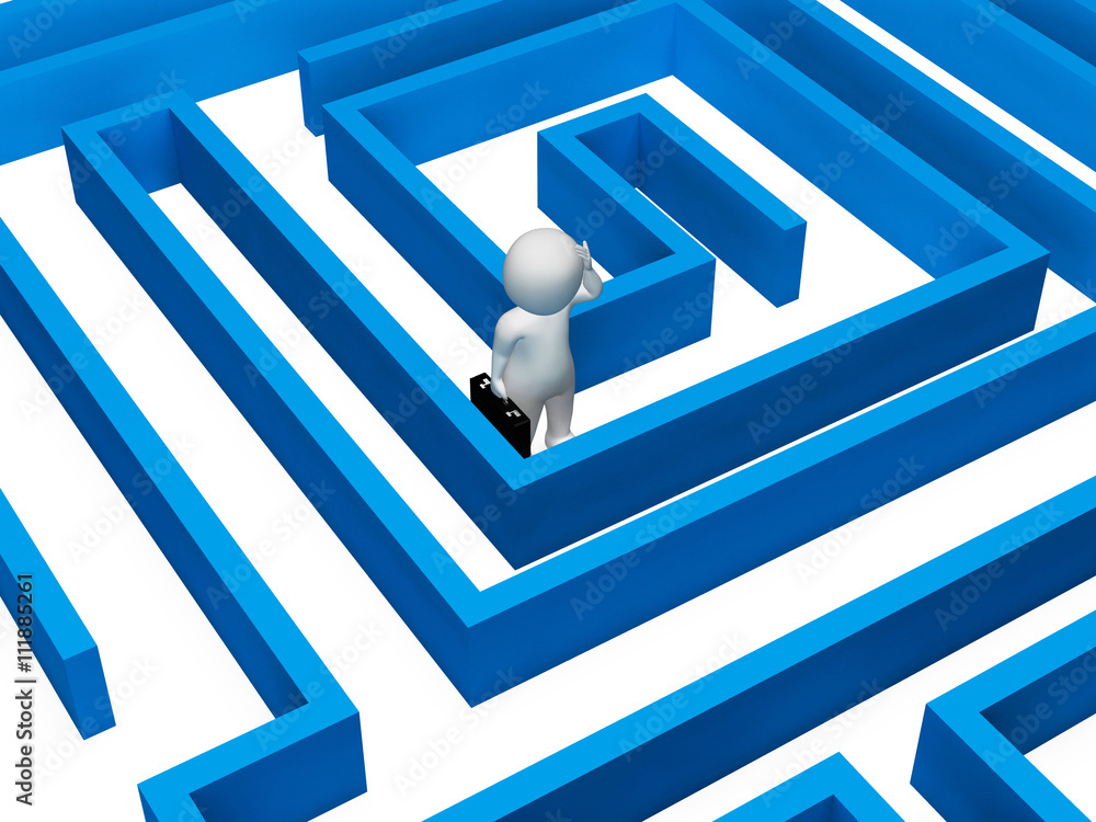 Poster confused maze indicates decision making and adversity 3d renderi