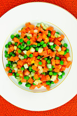 Juicy Vegetable Stew. Paprika, Peas and Carrots. Diet Food