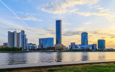 Evening on the business center of Ekaterinburg summer sky sunny