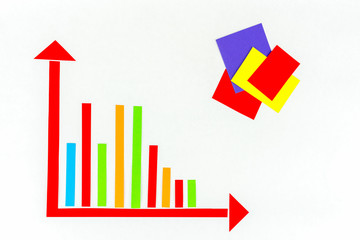 Arrow diagram with bars and paper notes on white background.
