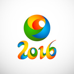 Sign 2016 in colors of the Brazilian flag