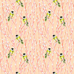 Titmouse on willow branches