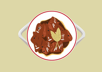 Popular Adobo dish of the Philippines cooked using mainly with vinegar and soy sauce. Editable Clip Art.
