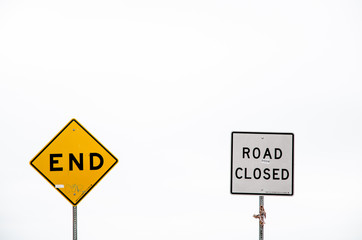 road signs, end and road closed