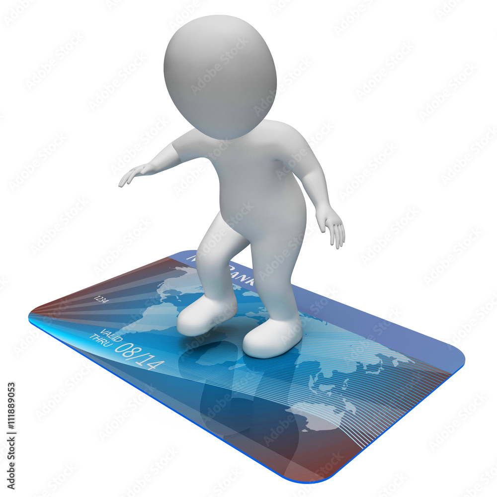 Poster debit card means indebtedness finance and character 3d rendering