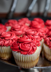 Vanilla Cupcakes with Red Buttercream