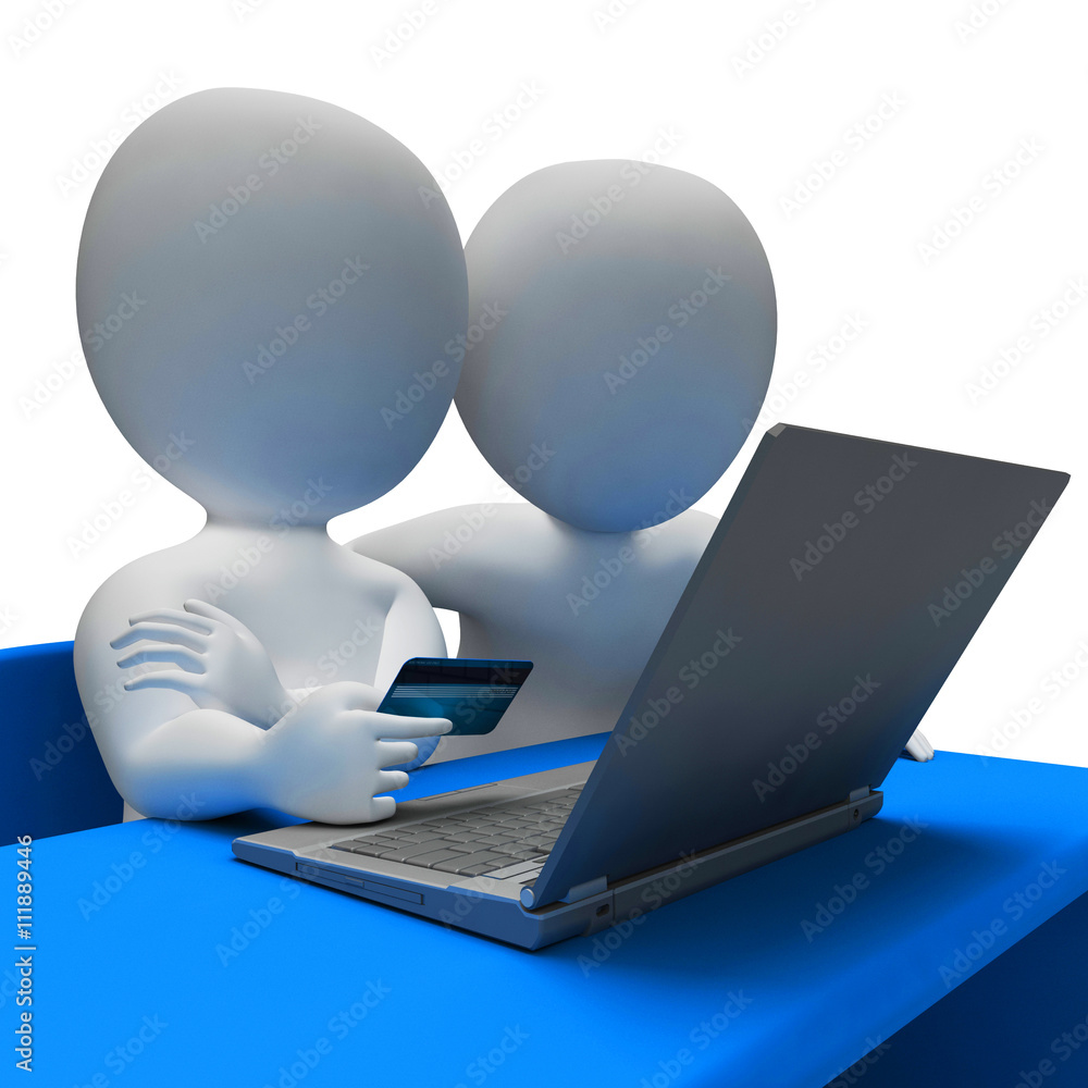 Poster credit card shows world wide web and bought 3d rendering