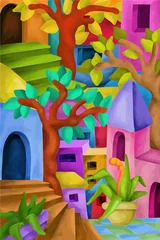 Photo sur Plexiglas Abstraction classique maisons et terrasses colorées