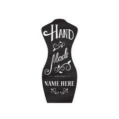 Vector handmade logotype with the silhouette of sewing mannequin.