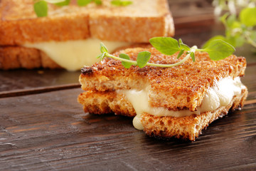 Fresh toast with cheese and herbs