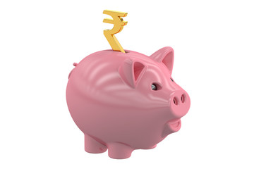 Piggy bank with symbol rupee, 3D rendering