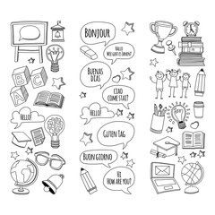 Language school Doodle vector set
