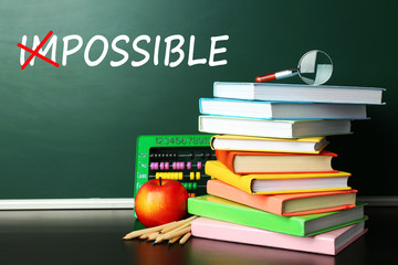 Word impossible transformed into possible on blackboard and textbooks