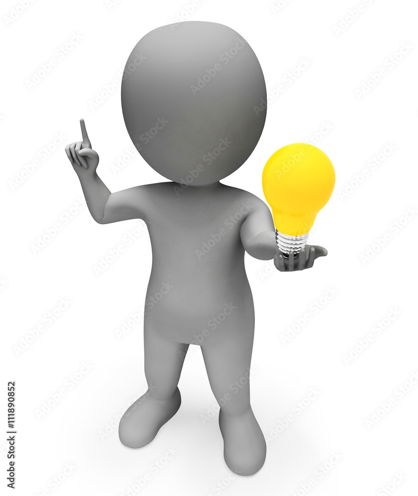 Poster lightbulb character indicates reflection inventions and illustra
