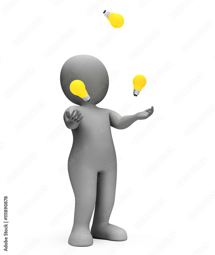Poster juggle lightbulbs means power source and agility 3d rendering