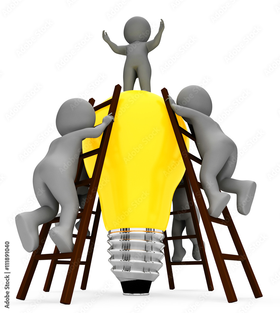 Poster idea teamwork indicates light bulb and combined 3d rendering