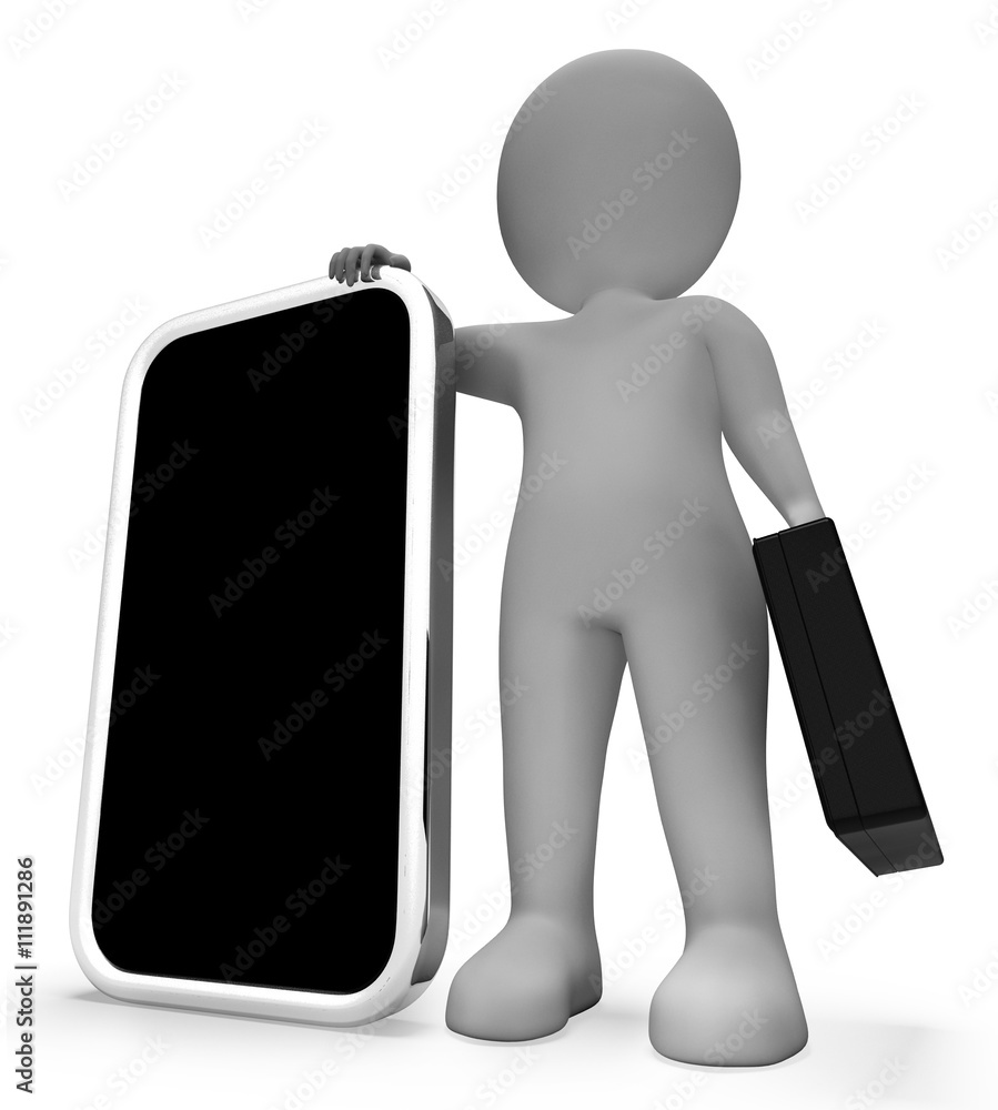 Poster smartphone character means world wide web and blank 3d rendering