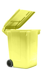 offene, leere Plastik- Mülltonne - seitlich isoliert