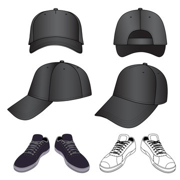 Colored outlined sneakers & baseball cap set