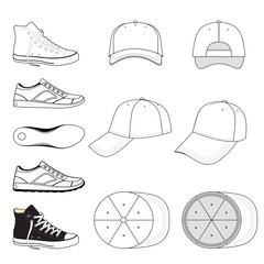 Colored outlined sneakers & baseball cap set