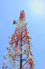 Telecommunication tower with blue sky - 111892862