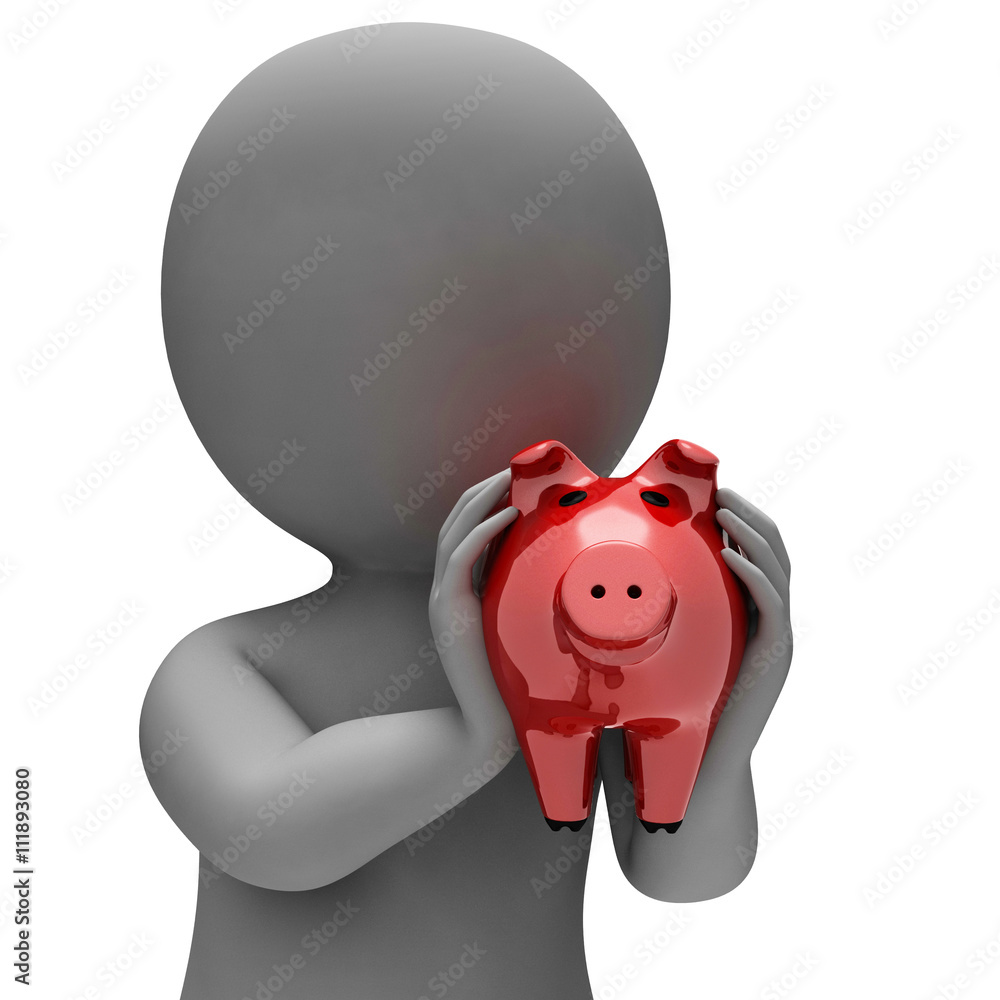 Poster save savings represents piggy bank and render 3d rendering