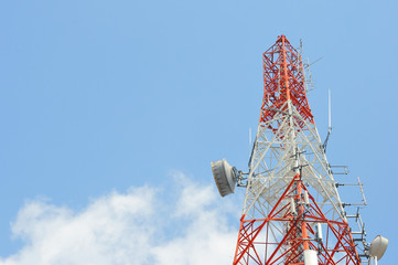 Telecommunication tower with blue sky - 111893028