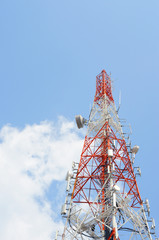 Telecommunication tower with blue sky - 111893035