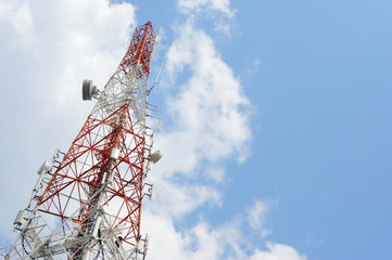 Telecommunication tower with blue sky - 111893064
