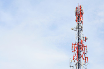Telecommunication tower with blue sky - 111893077