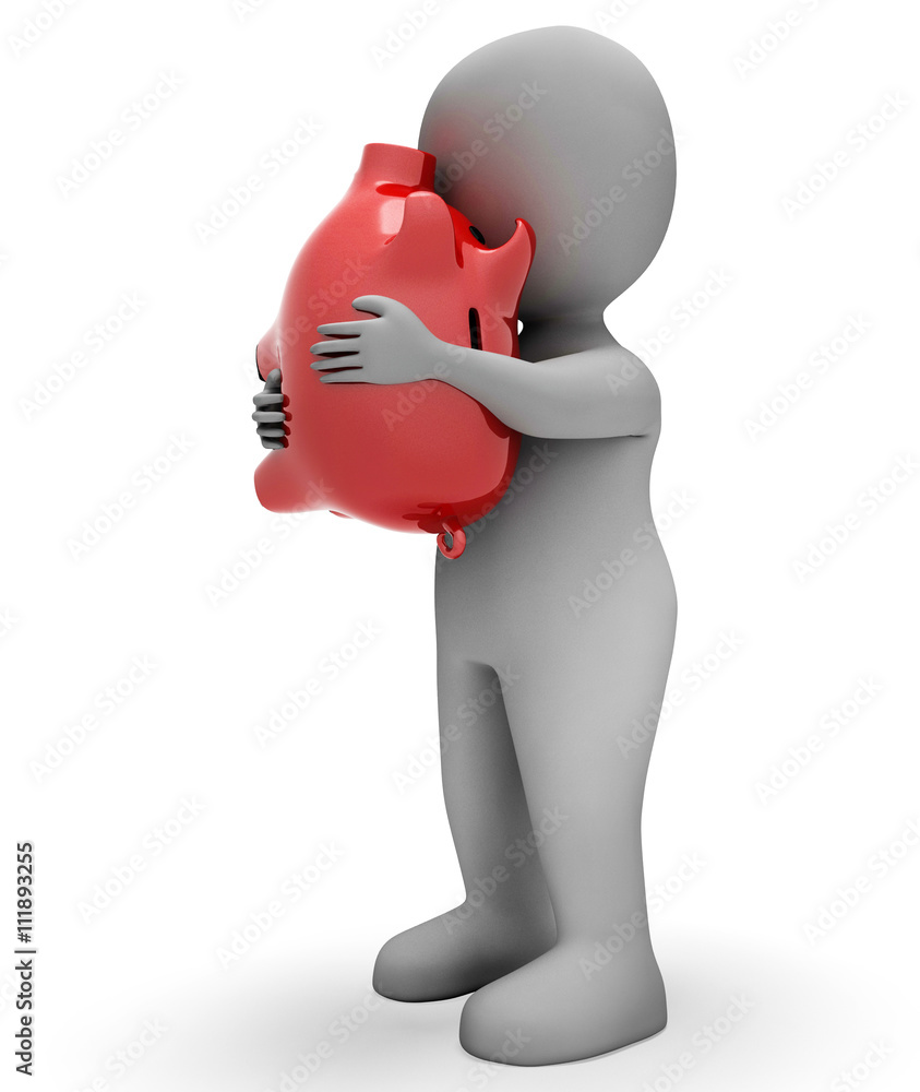 Poster savings character means piggy bank and render 3d rendering