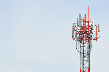 Telecommunication tower with blue sky - 111893202