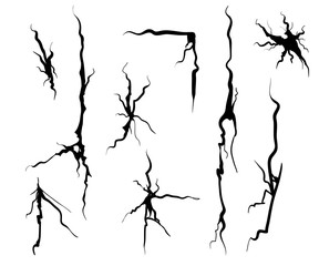 Set of cracks, faults vector earthquake cracks and clefts isolated