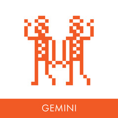 Gemini zodiac sign. Symbol icons flat illustration. Pixel graphics.