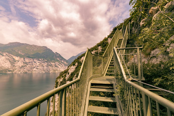 Panoramic iron staircase on Lake Garda