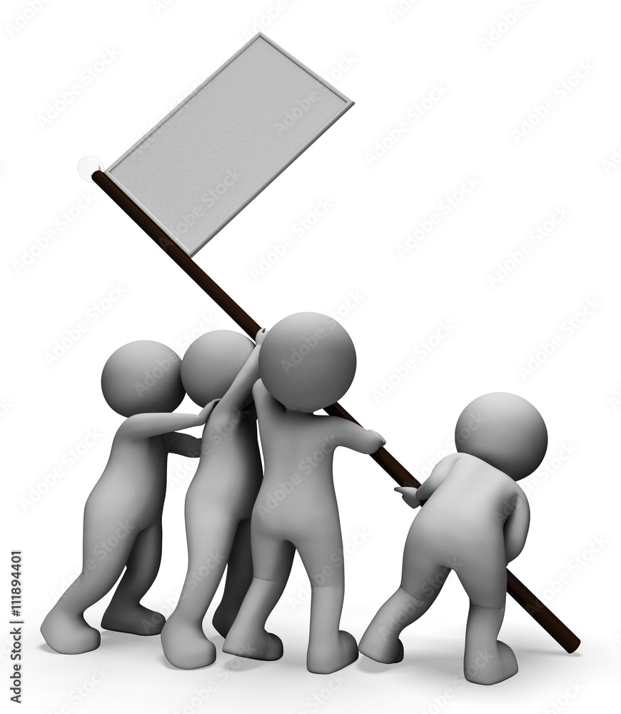 Poster characters copyspace indicates road sign and blank 3d rendering
