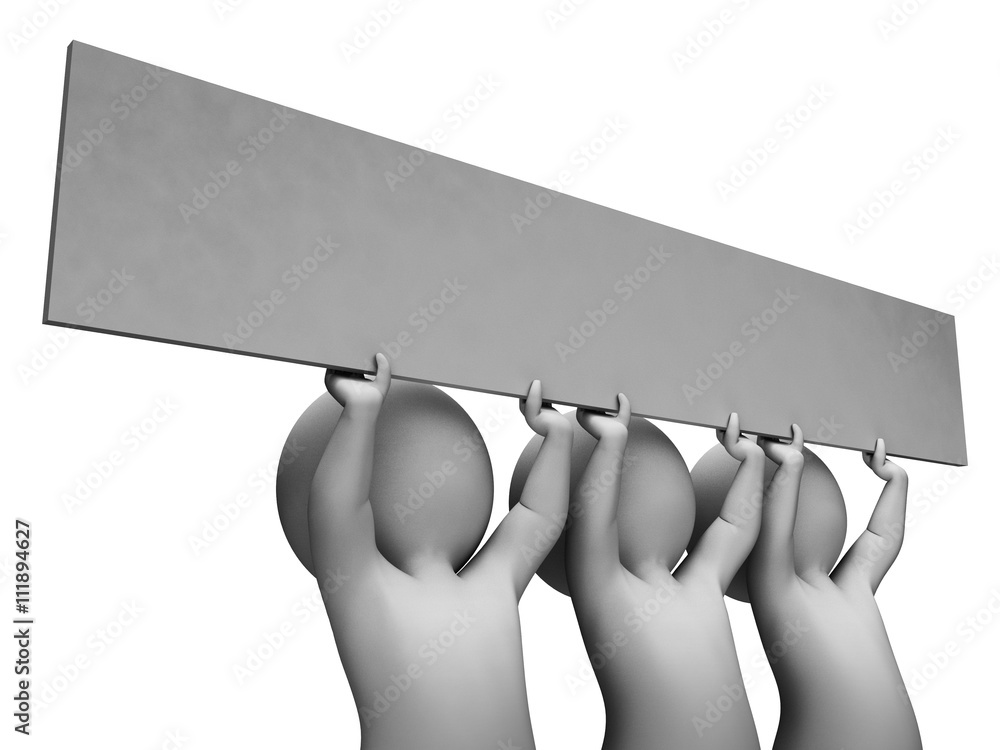 Poster sign characters shows text space and board 3d rendering