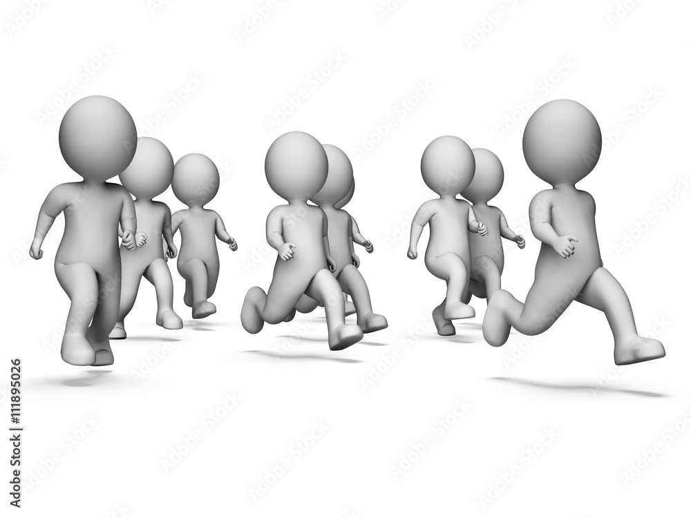 Aufkleber health running means get fit and characters 3d rendering