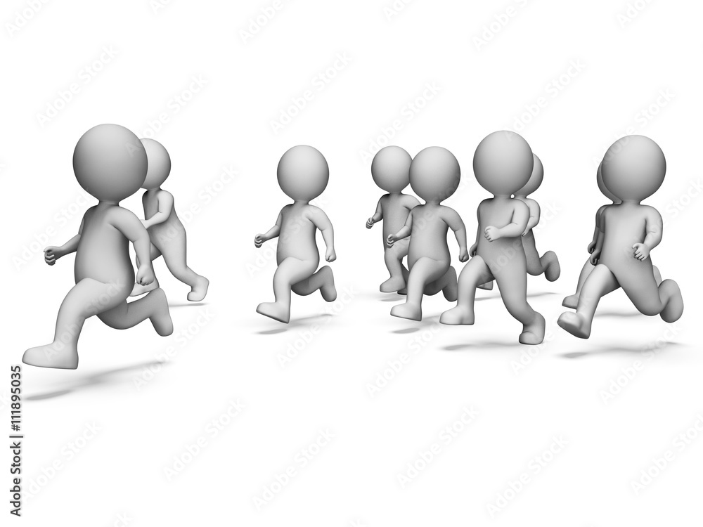 Aufkleber running health means get fit and characters 3d rendering