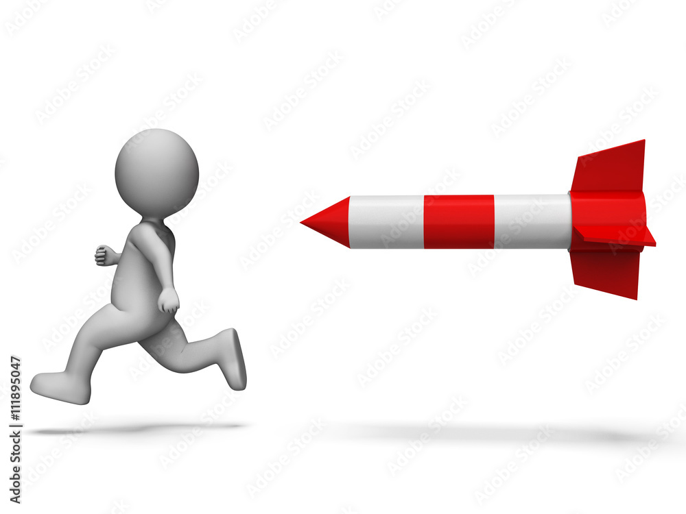 Poster running character shows tight spot and aim 3d rendering