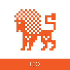 Leo zodiac sign. Symbol icons flat illustration. Pixel graphics.