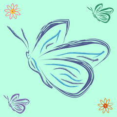 butterflies and flowers. cheerful background with different butt